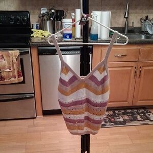 Ultra Flirt Knit V-Neck Striped Camisole in White, Mauve & Mustard